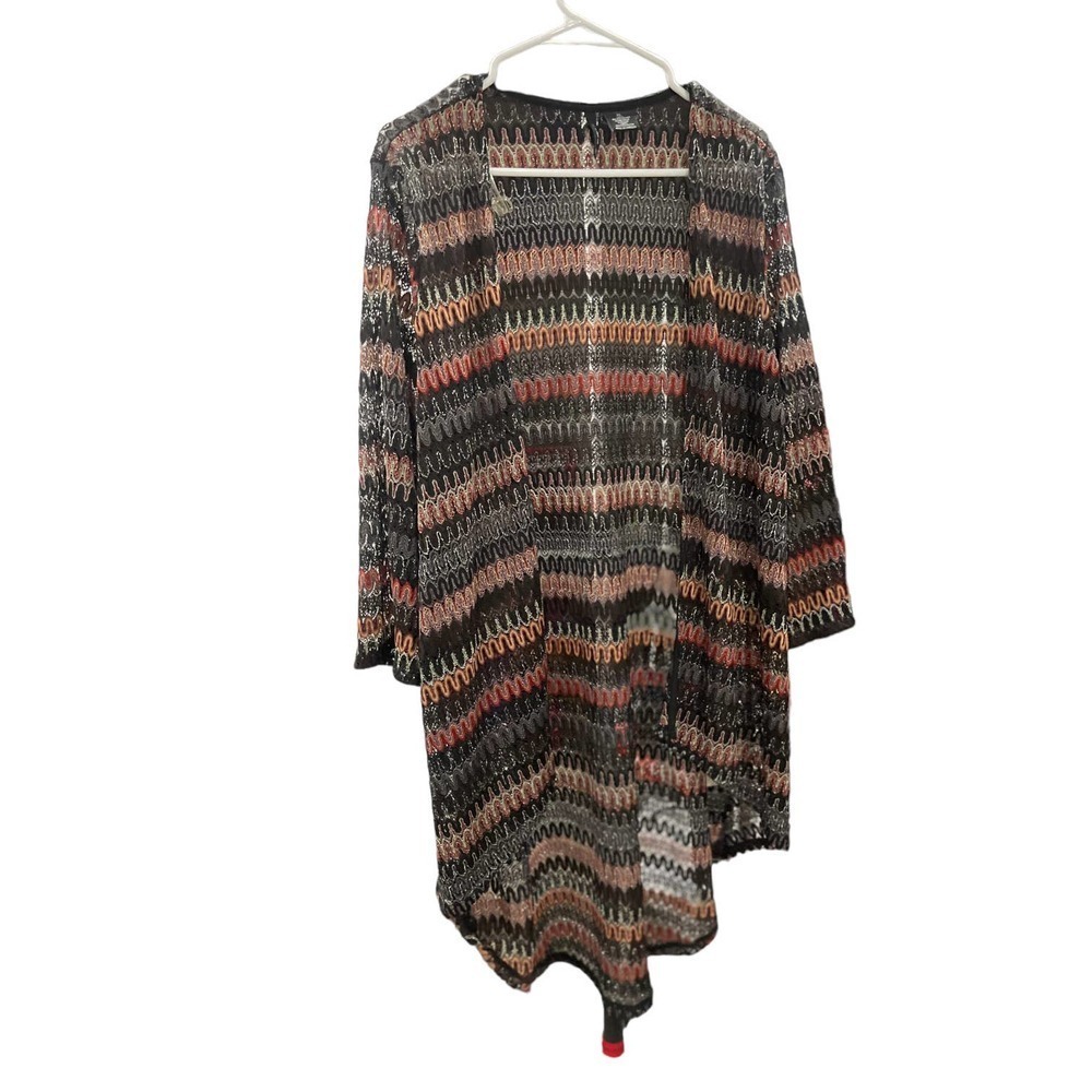 New Directions Women's Multicolor Silver Sparkle Long Sleeve Cardigan Size XL